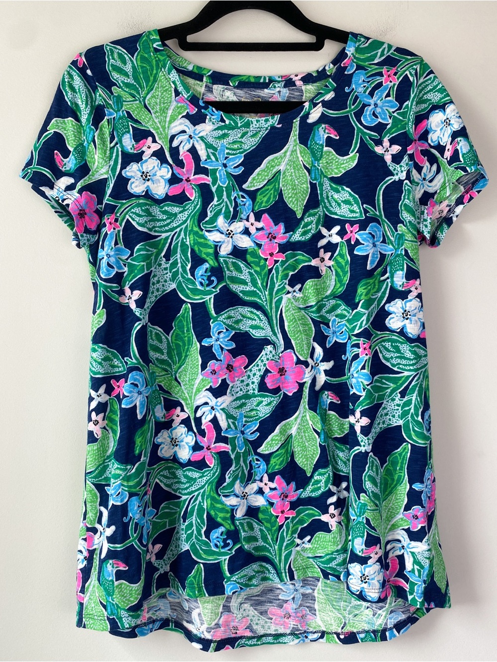 Lilly Pulitzer Womens Etta Tee XS Multi Untamed Navy Tropical Floral